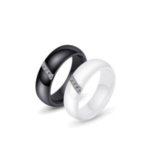 Round Ceramics Simple White Black Ring